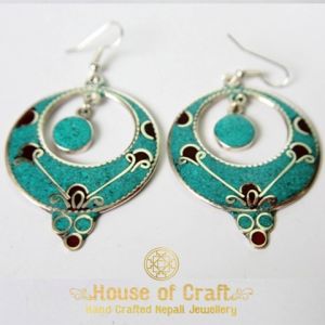 Hand-Made Light Weight White Metal Stone Filled Moon Circle Earring