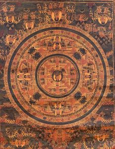 Hand-Painted Buddha Life Mandala Tibetan Thangka Art on Canvas, 21 x 27 Inches