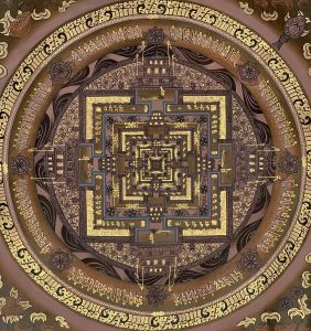 Hand-Painted Kalachakra Mandala Tibetan Thangka Art on Canvas, 12 x 12 Inches