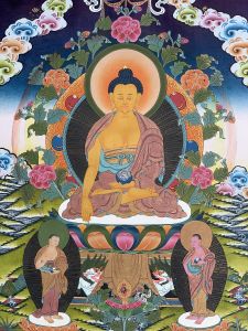 Hand-Painted Shakyamuni Buddha Gold Thangka Painting Art on Canvas 15  x 20 Inches
