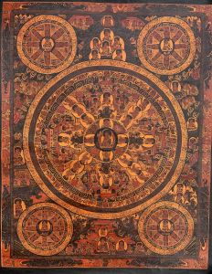 Hand-Painted Buddha Life Mandala Tibetan Thangka Art on Canvas, 17 x 21 Inches