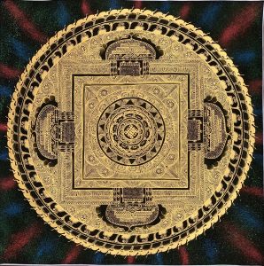 Hand-Painted Buddhist Om Mantra Mandala Thangka, Painting Art on Canvas 20 x  20 Inches