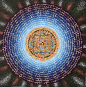 Hand-Painted Buddhist Om Mantra Mandala Thangka Painting, Art on Canvas 21 x  21Inches