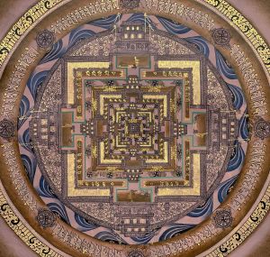 Hand-Painted Kalachakra Mandala Tibetan Thangka Art on Canvas 17 x 17 Inches