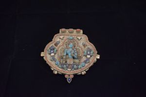 Handmade Gold Plated Metal Filigree Stone Crafted Tibetan Ghau