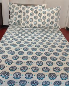 Blue Flower Pot Cotton Bedsheet