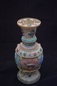 Handmade Gold & Silver Plated Filigree Stone Crafted Amber Flower Pot Vase