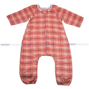 100% Pure Cotton Check Pattern Designed Pink Romper for Baby (1-Year)