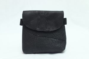 Small & Portable Black Leather Messenger Bag with Patterned Design