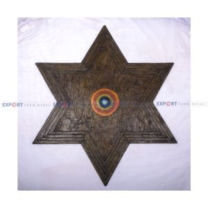 Paper wall hanging made nepali lokta with astamangal design and circle in the middle.