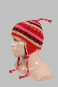 Hand-Knitted 100% Woolen Outside & Polyester Inside Multi-Colored Ear Flap