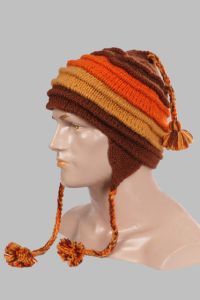 Hand-Knitted 100% Woolen Outside & Polyester Inside Multi-Colored Ear Flap