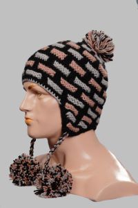 Hand-Knitted 100% Woolen Outside & Polyester Inside Multi-Colored Ear Flap