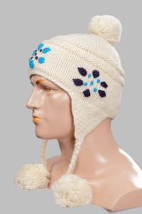 Hand-Knitted 100% Woolen Outside & Polyester Inside Multi-Colored Ear Flap