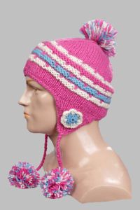 Hand-Knitted 100% Woolen Outside & Polyester Inside Multi-Colored Ear Flap
