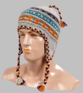 Hand-Knitted 100% Woolen Outside & Polyester Inside Multi-Colored Ear Flap