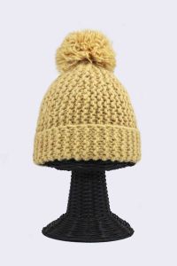 100% Woolen Outside and Polyester Inside Stretchable Soft & Warm Yellowish Colored Beanie Hat