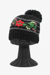100% Pure Woolen Soft & Warm Multi-Colored Flower Designed Beanie Hat