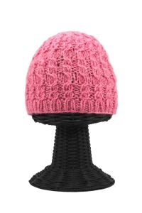 100% Woolen Outside and Polyester Inside Soft & Warm Stretchable Pink Women's Beanie Hat