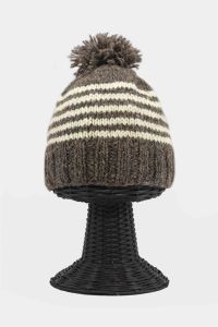Soft & Warm Stretchable 100% Woolen Outside and Polyester Inside Gray Colored White Stripe Beanie Hat