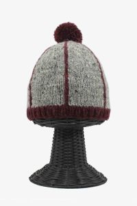 100% Woolen Outside and Polyester Inside Stretchable Soft & Warm Gray Colored with Maroon Lining Beanie Hat